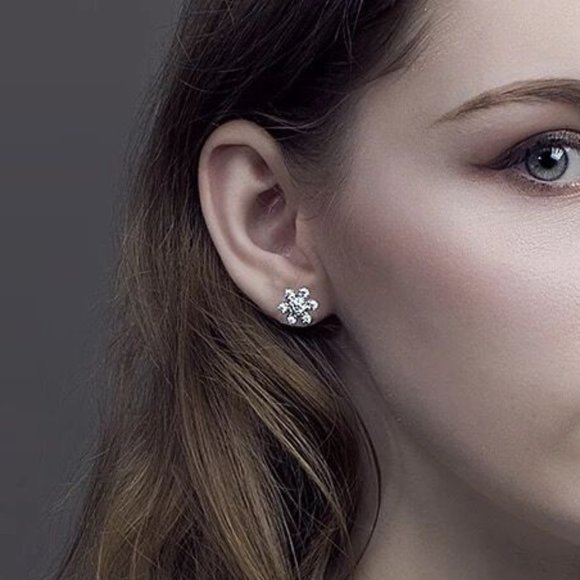 S925 sterling silver simple snowflake earrings ZBGJZB00207 - Picture 2 of 4